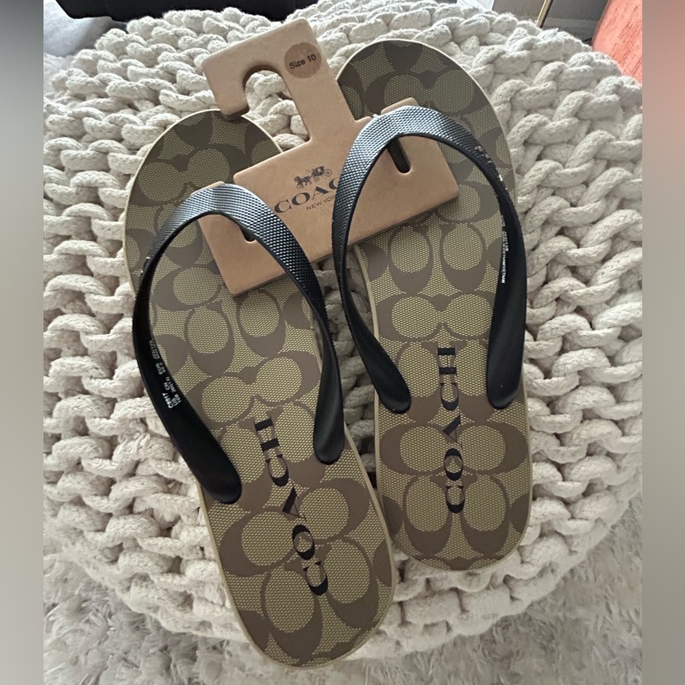 Coach Black and Tan Flip Flops